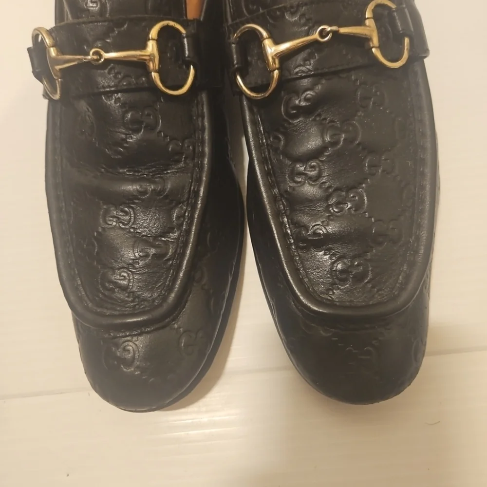 Gucci Tom Ford Era GG Monogram Black Embossed Leather Loafers Size 11.5 - Picture 4 of 14